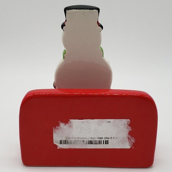 Ceramic Hand Painted Top Hat Snowman Holding Cardinal Bird Napkin Holder - Picture 3 of 8